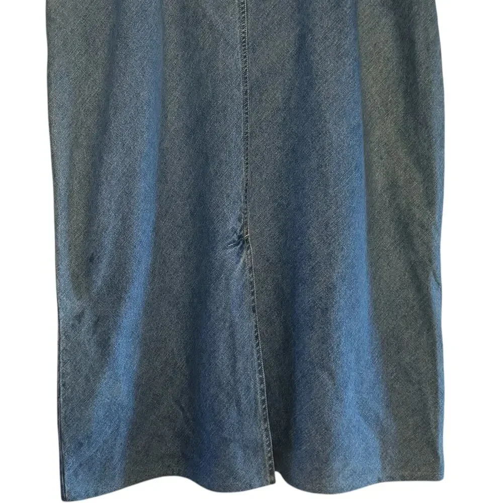 Vtg Bill Blass Plus Size 18W Blue Jean Denim Bare Back Midi Skirt